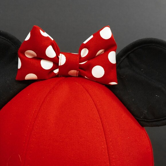 Disney Mouse Ear Hat Minnie Red Bow Polka Dot Snap Back Official Licensed Cap - Picture 8 of 9